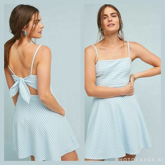 New Anthropologie Hutch Textured Stripe Dress $158 Large Square Neck Spandex - Picture 1 of 5